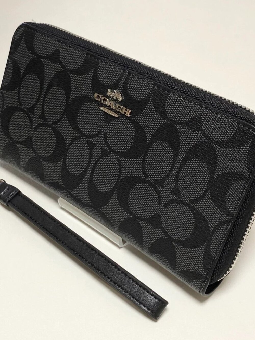 Coach C4452 Long Zip Around Wallet Signature Black with Crane & Shuriken in Box
